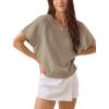 imageYeokou Women Short Sleeve Sweater Crewneck Knit Pullover Top Loose Fall Casual Crochet Blouse ShirtKhaki