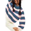 imageYeokou Women Stripe Pullover Sweater Turtleneck Ribbed Knit Top Casual Fall Winter KnitwearBlue