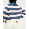 imageYeokou Women Stripe Pullover Sweater Turtleneck Ribbed Knit Top Casual Fall Winter KnitwearBlue