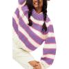 imageYeokou Women Stripe Pullover Sweater Turtleneck Ribbed Knit Top Casual Fall Winter KnitwearPurple