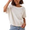 imageYeokou Women Short Sleeve Sweater Crewneck Knit Pullover Top Loose Fall Casual Crochet Blouse ShirtBeige
