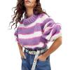 imageYeokou Women Stripe Pullover Sweater Turtleneck Ribbed Knit Top Casual Fall Winter KnitwearPurple