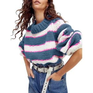 imageYeokou Women Stripe Pullover Sweater Turtleneck Ribbed Knit Top Casual Fall Winter KnitwearBlue