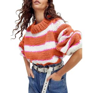 imageYeokou Women Stripe Pullover Sweater Turtleneck Ribbed Knit Top Casual Fall Winter KnitwearOrange