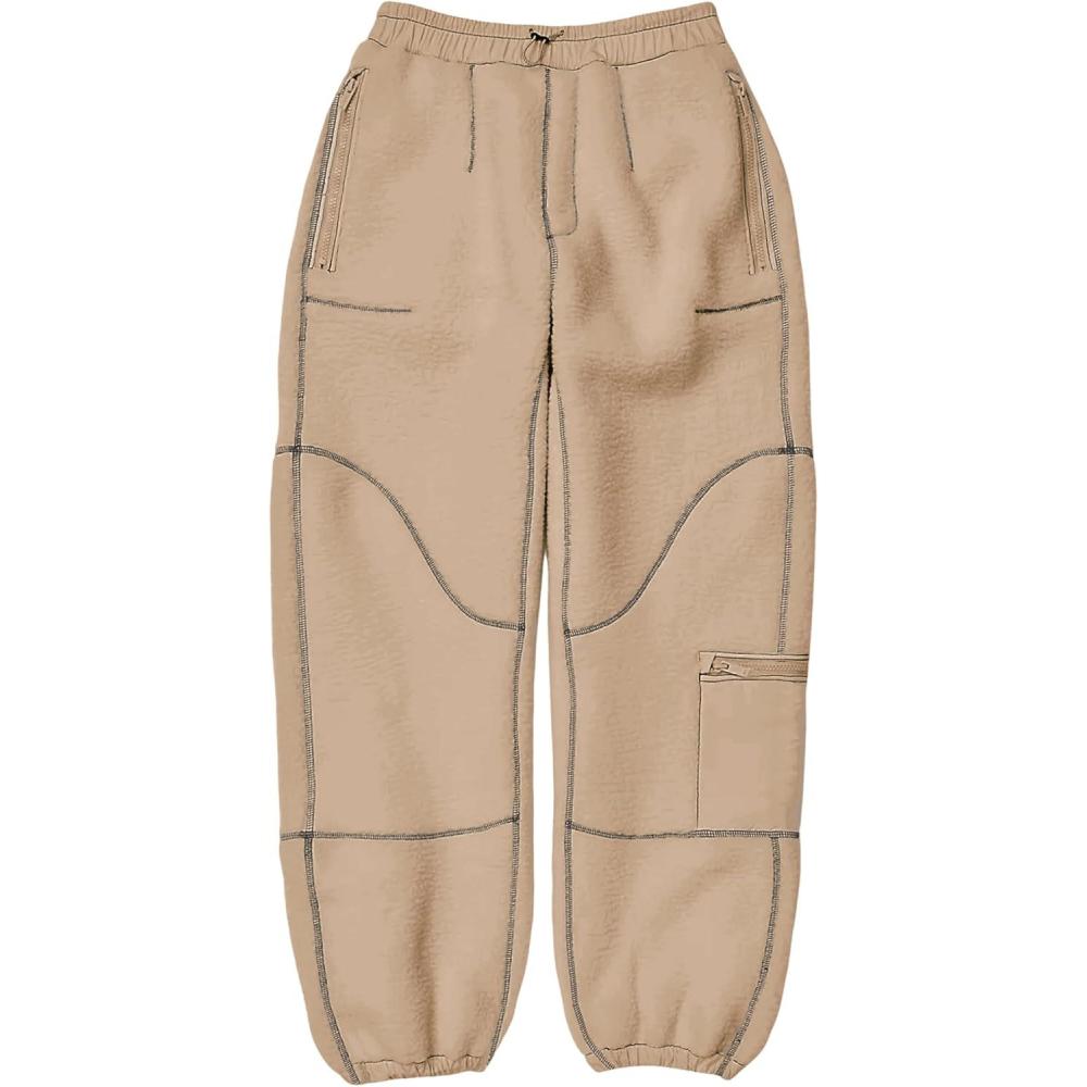imageYeokou Womens Sherpa Fleece Lined Sweatpants Joggers Winter Warm Outdoor Lounge Pants Multi Pockets KhakiM