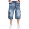 imageYeokou Mens Loose Hip Hop Cropped Jeans Work Denim Shorts with Cargo PocketsLight Blue