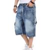 imageYeokou Mens Loose Hip Hop Cropped Jeans Work Denim Shorts with Cargo PocketsLight Blue