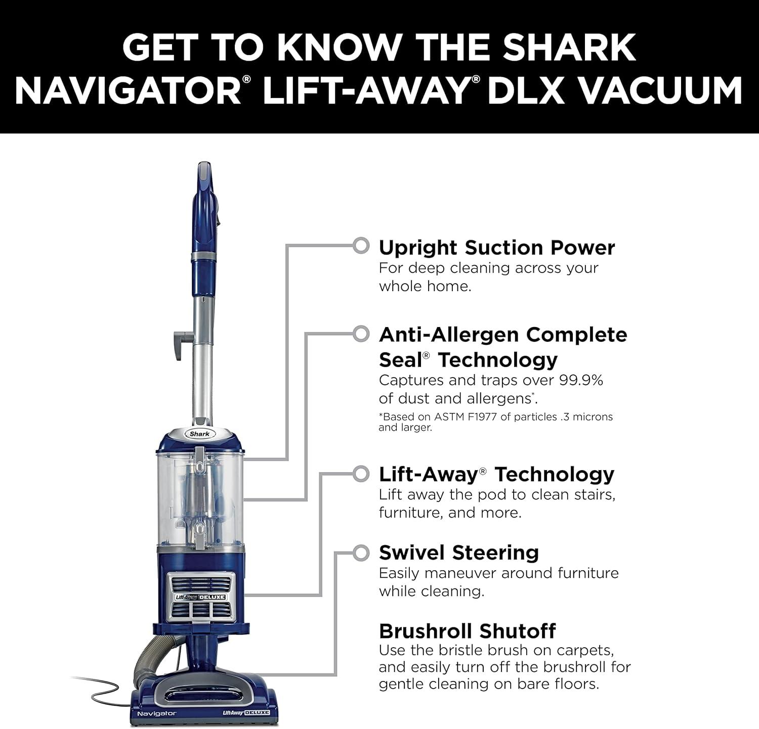 imageShark NV352 Navigator Lift Away Upright Vacuum Hepa Filter AntiAllergen Technology Swivel Steering Ideal for Carpet Stairs ampamp Bare Floors with Wide Upholstery ampamp Crevice Tools LavenderBlue