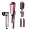 imageShark FlexFusion Hair Straightener ampamp Powerful Hair Dryer with Diffuser Fusion Hair Brush Ceramic Air Styler with AutoWrap Hair Curlers Ceramic Plates Cosmic Blush HD642SStraight  Wavy Hair w Straightener