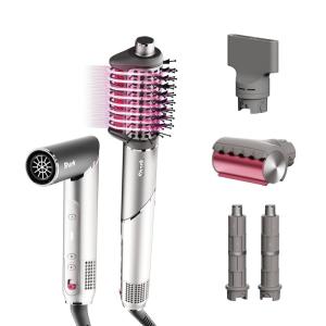 imageShark FlexFusion Hair Straightener ampamp Powerful Hair Dryer with Diffuser Fusion Hair Brush Ceramic Air Styler with AutoWrap Hair Curlers Ceramic Plates Cosmic Blush HD642SStraight  Wavy Hair