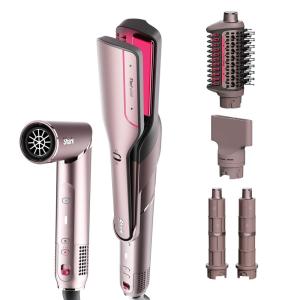 imageShark FlexFusion Hair Straightener ampamp Powerful Hair Dryer with Diffuser Fusion Hair Brush Ceramic Air Styler with AutoWrap Hair Curlers Ceramic Plates Cosmic Blush HD642SStraight  Wavy Hair w Straightener