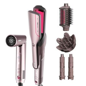 imageShark FlexFusion Hair Straightener ampamp Powerful Hair Dryer with Diffuser Fusion Hair Brush Ceramic Air Styler with AutoWrap Hair Curlers Ceramic Plates Cosmic Blush HD642SCurly  Coily Hair w Straightener