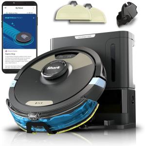 imageShark Robot Vacuum ampamp Mop Combo Powerful Suction Matrix Plus 60Day Debris Capacity HEPA Bagless Self Empty Base Sonic Mopping Home Mapping for Pet Hair Carpets ampamp Hardfloor BlackGold AV2610WA60day Wet Dry
