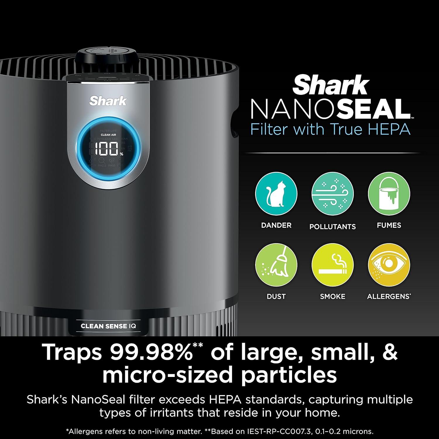 imageShark Air Purifiers for Bedroom Office Dorm Small Room HEPA Air Filter Odor Eliminator Covers Up To 500 SQ FT Air Filtration Removes Smoke Dust Allergens Pet Dander and Pollutants HP102Clean Sense IQ w Odor Neutralizer