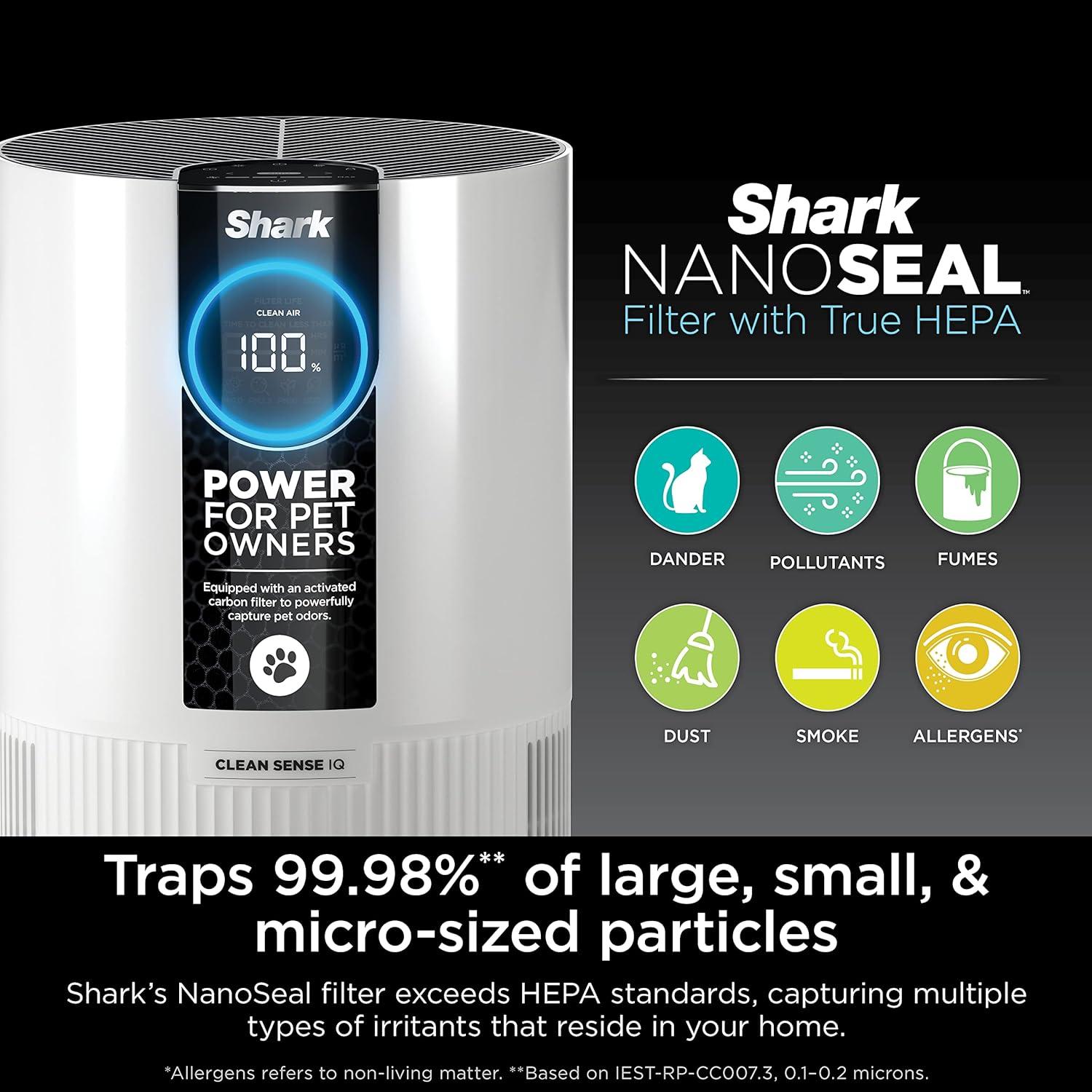 imageShark Air Purifiers for Bedroom Office Dorm Small Room HEPA Air Filter Odor Eliminator Covers Up To 500 SQ FT Air Filtration Removes Smoke Dust Allergens Pet Dander and Pollutants HP102Clean Sense IQ Pet