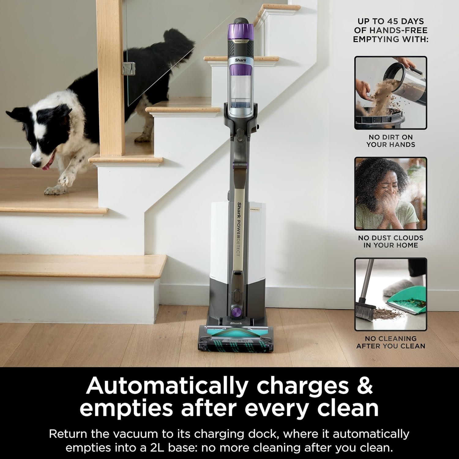 imageShark Cordless Vacuum Cleaner with HEPA Filter PowerDetect Clean ampamp Empty Powerful Suction Portable Rechargeable AutoEmpty System Stick Vacuum for Pet Hair Carpets ampamp Hardfloor Dark Gray IP3251PowerDetect with AutoEmpty