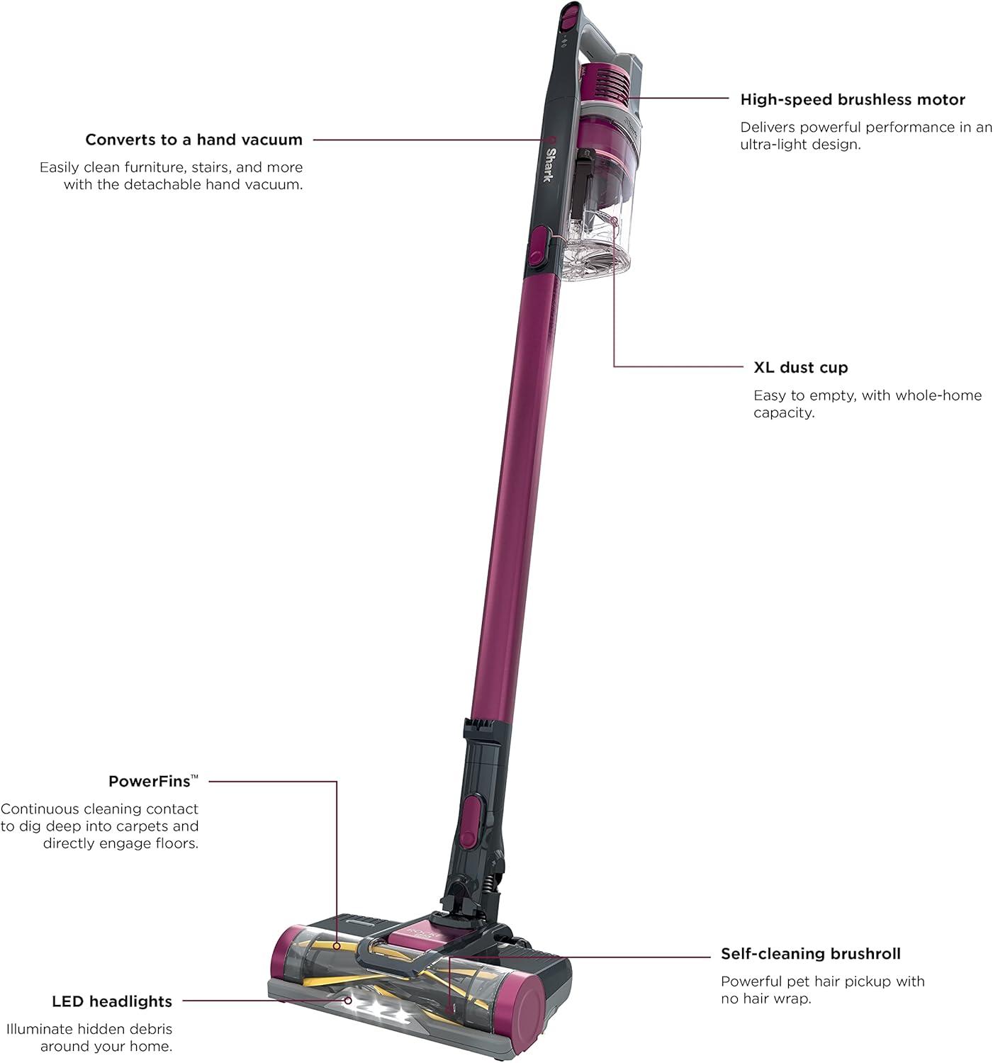 imageShark Rocket Pet Pro with SelfCleaning Brushroll HEPA Filter Lightweight Cordless Stick Hand Vacuum 75 lbs Magenta