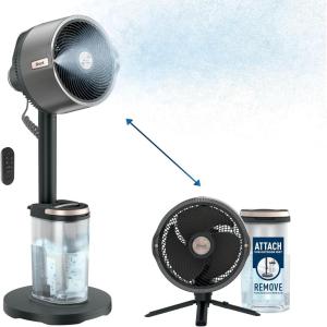 imageShark FlexBreeze Pro Mist Fan  Indoor ampamp Outdoor Integrated Misting Pedestal to Tabletop Corded or Cordless Up to 24Hr Battery Oscillating Charcoal Grey FA302 2025 Release