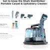 imageShark StainStriker HairPro Portable Carpet Upholstery ampamp Area Rug Cleaner SelfCleaning Stain Hair ampamp Odor Remover Perfect for Pets ampamp Car Interiors 3 Tools ampamp Pet Cleaning Solution Teal PX253BRNStainStriker  Chemical  Tool