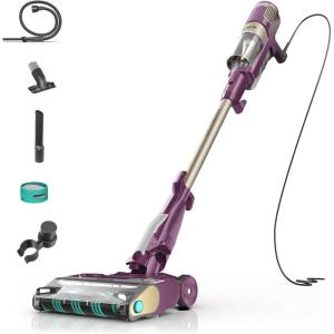 imageShark POWERDETECT UltraLight Corded Stick Vacuum with DuoClean Technology SelfCleaning Brushroll for No Hair Wrap AntiAllergen Complete Seal and Odor Neutralizer Technology Purple HZ4001AMZPowerDetect w Precision Duster