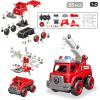 image4in1 Take Apart Toys Truck with Electric Drill DIY Assembly Fire Truck Toy Vehicles Kids STEM Building Educational Cars Toys Birthday Gifts for Age 3 4 5 6 7 8 Years Old Boys GirlsFire Truck