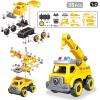 image4in1 Take Apart Toys Truck with Electric Drill DIY Assembly Fire Truck Toy Vehicles Kids STEM Building Educational Cars Toys Birthday Gifts for Age 3 4 5 6 7 8 Years Old Boys GirlsConstruction Truck