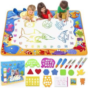 imageWater Doodle Mat  Kids Painting Writing Color Doodle Drawing Mat Toy Bring Magic Pens Educational Toys for Age 2 3 4 5 6 7 Year Old Girls Boys Age Toddler GiftOcean