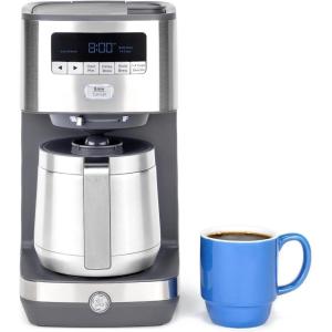 imageGE Drip Coffee Maker With Timer  10Cup Thermal Carafe Pot Keeps Coffee Warm for 2 Hours  Adjustable Brew Strength  Wide Shower Head for Maximum Flavor  Kitchen Essentials  Stainless SteelNew Thermal Carafe