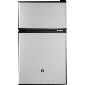 imageGE Mini Fridge With Freezer  31 Cubic Ft  DoubleDoor Design With Glass Shelves Crisper Drawer ampamp Spacious Freezer  Small Refrigerator Perfect for the Garage Dorm Room or Bedroom  Clean SteelClean Steel