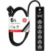 imageGE 6Outlet Surge Protector 6 Ft Extension Cord Power Strip 800 Joules Flat Plug TwisttoClose Safety Covers Protected Indicator Light UL Listed White 67051Black