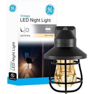 imageGE Vintage LED Night Light Plugin Dusk to Dawn Sensor Farmhouse Decor Mood Lighting Home Decor Ambient Lighting LED Lights for Bedroom Bathroom Kitchen Hallway 44737 Black 2 PackCage  Black