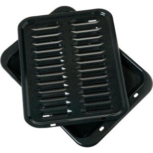 imageGE Appliances Broiler Pan with Rack for Oven NonStick Pan 2 Piece Black Porcelain Coated Carbon Steel Roasting Pan Durable and Dishwasher Safe WB48X10056 Genuine GE OEM Part Large Original VersionPan