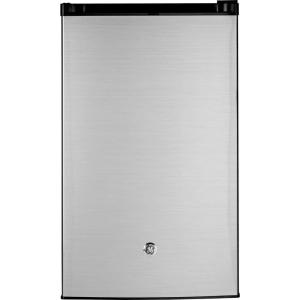 imageGE Mini Fridge With Freezer  44 Cubic Ft  SingleDoor Design With Glass Shelves InDoor Can Rack ampamp Small Freezer  Small Refrigerator Perfect for the Garage Dorm Room or Bedroom  Clean SteelClean Steel