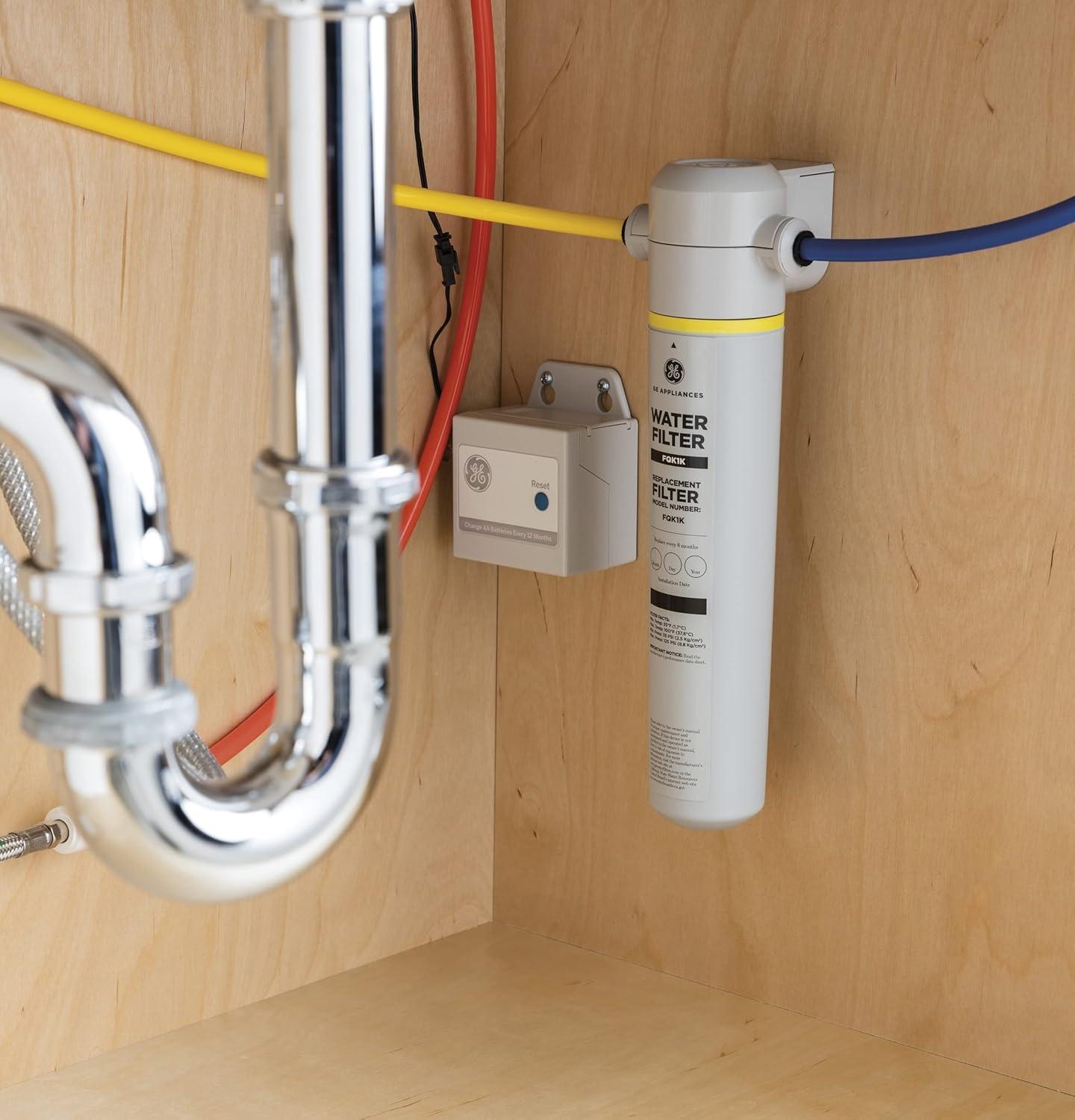 imageGE Single Stage Under Sink Water Filter System  Water Filtration System Reduces Impurities in Water  Easy Install No Plumbing Required  Replace Filter FQK1K Every 6 Months  GXK185KBL