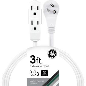 imageGE 3Outlet Flat Extension Cord 8 Ft Grounded Extension Cord with Multiple Outlets 3 Prong Outlet Extender Flat Plug Power Strip Indoor Extension Cord 16 Gauge UL Listed White 50251White