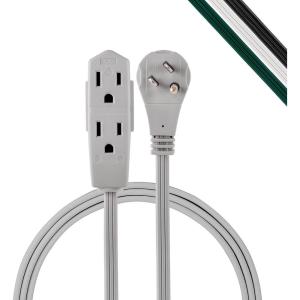 imageGE 3Outlet Flat Extension Cord 8 Ft Grounded Extension Cord with Multiple Outlets 3 Prong Outlet Extender Flat Plug Power Strip Indoor Extension Cord 16 Gauge UL Listed White 50251Gray