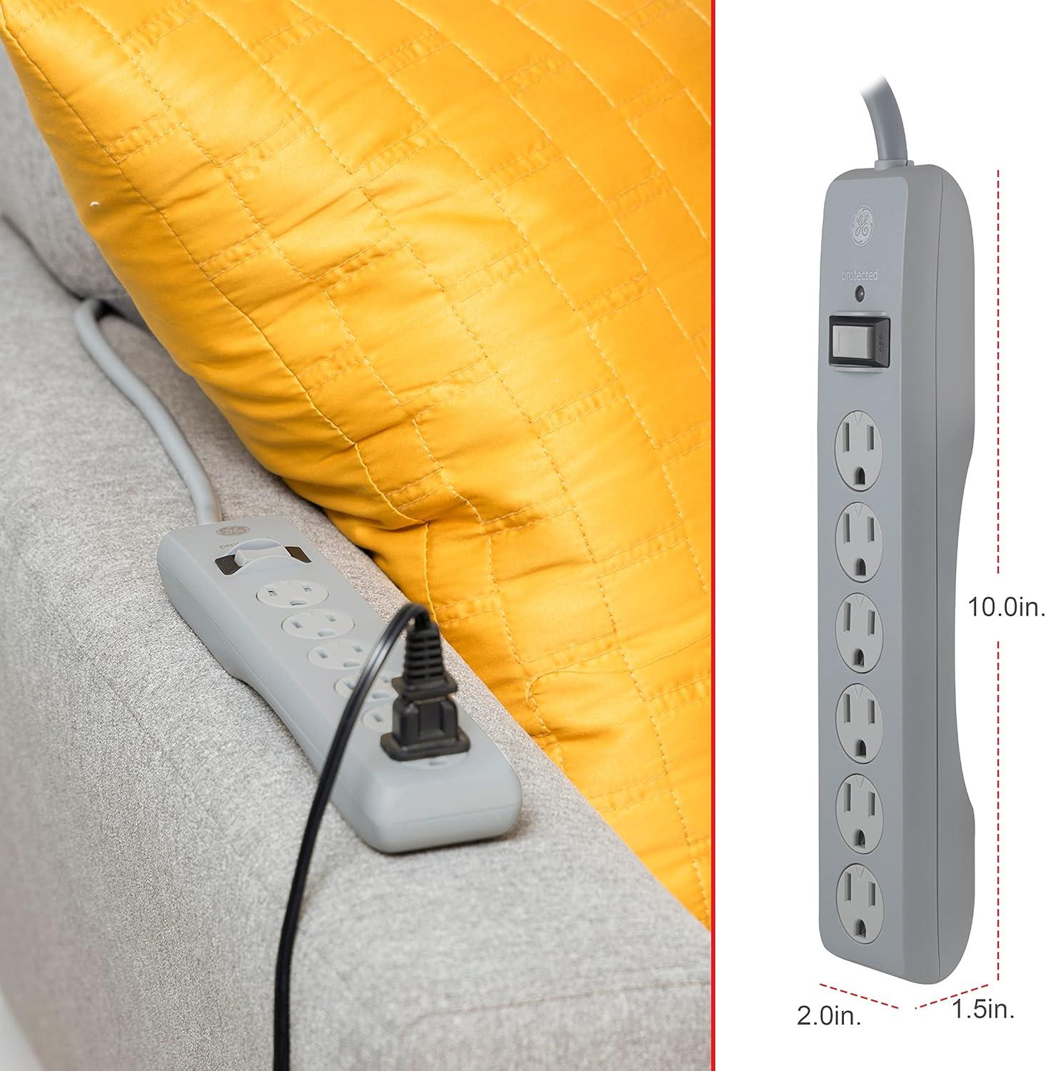 imageGE 6Outlet Surge Protector 10 Ft Extension Cord Power Strip 600 Joules TwisttoClose Safety Covers Protected Indicator Light UL Listed Black 37442Gray