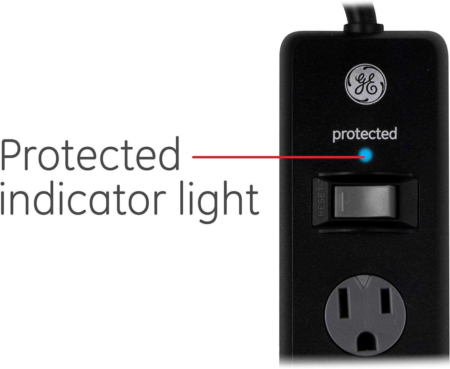 imageGE 6Outlet Surge Protector 4 Ft Extension Cord Power Strip 800 Joules Flat Plug TwisttoClose Safety Covers Protected Indicator Light UL Listed White 33658Black