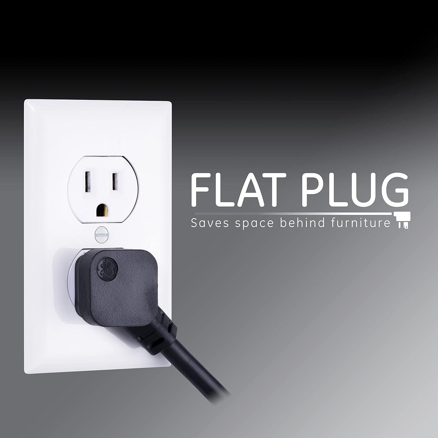 imageGE 6Outlet Surge Protector 4 Ft Extension Cord Power Strip 800 Joules Flat Plug TwisttoClose Safety Covers Protected Indicator Light UL Listed White 33658Black