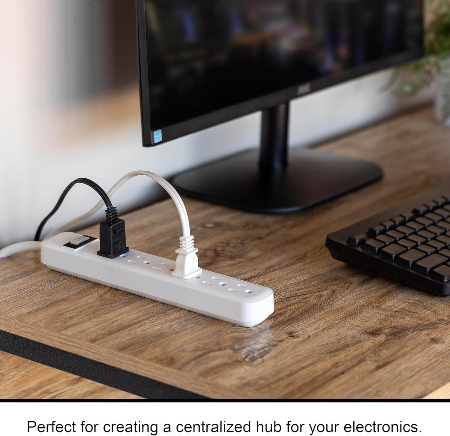 imageGE 6Outlet Surge Protector 4 Ft Extension Cord Power Strip 800 Joules Flat Plug TwisttoClose Safety Covers Protected Indicator Light UL Listed White 33658White