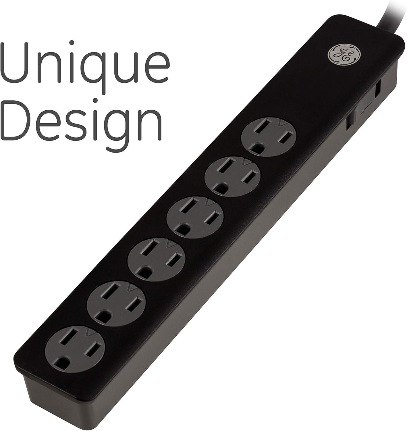 imageGE 6Outlet Surge Protector 4 Ft Extension Cord Power Strip 800 Joules Flat Plug TwisttoClose Safety Covers Protected Indicator Light UL Listed White 33658Black