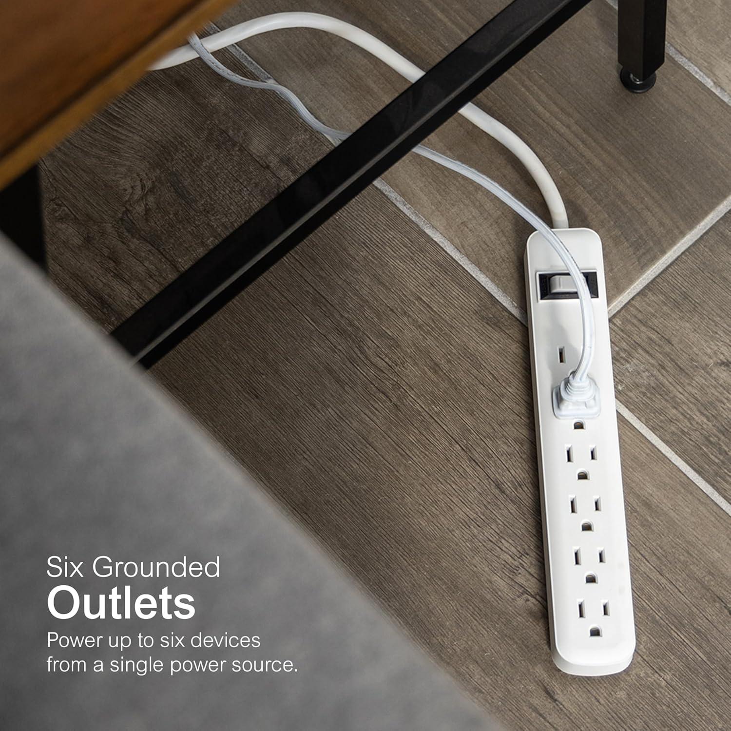 imageGE 6Outlet Surge Protector 4 Ft Extension Cord Power Strip 800 Joules Flat Plug TwisttoClose Safety Covers Protected Indicator Light UL Listed White 33658White
