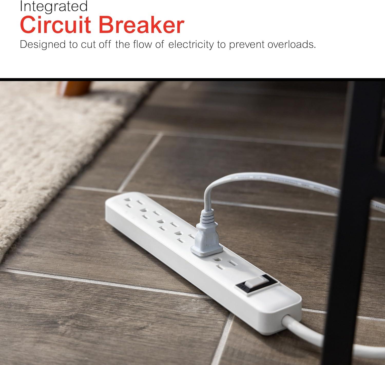 imageGE 6Outlet Surge Protector 4 Ft Extension Cord Power Strip 800 Joules Flat Plug TwisttoClose Safety Covers Protected Indicator Light UL Listed White 33658White