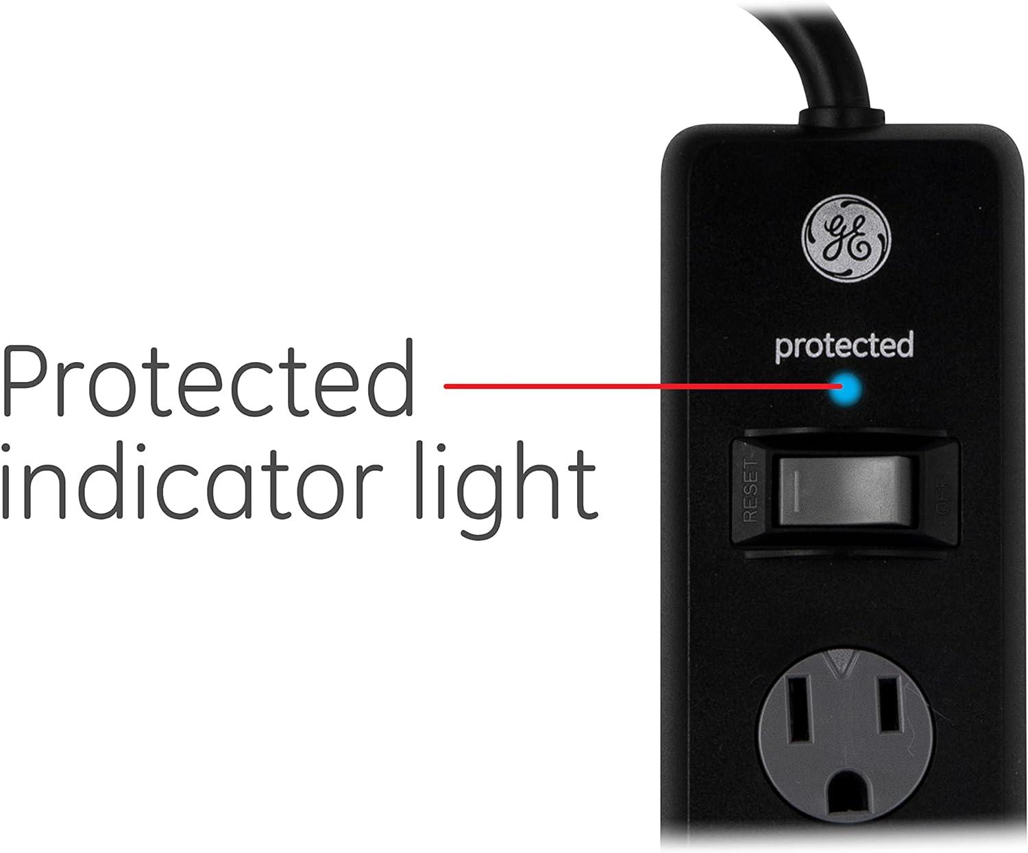 imageGE 6Outlet Surge Protector 4 Ft Extension Cord Power Strip 800 Joules Flat Plug TwisttoClose Safety Covers Protected Indicator Light UL Listed White 33658Black