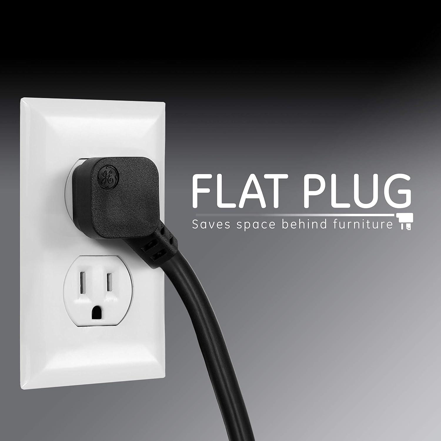 imageGE 6Outlet Surge Protector 4 Ft Extension Cord Power Strip 800 Joules Flat Plug TwisttoClose Safety Covers Protected Indicator Light UL Listed White 33658Black
