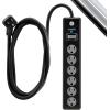 imageGE 6Outlet Surge Protector 15 Ft Extension Cord Power Strip 800 Joules Flat Plug TwisttoClose Safety Covers Protected Indicator Light UL Listed White 50768Black