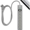 imageGE 6Outlet Surge Protector 4 Ft Extension Cord Power Strip 800 Joules Flat Plug TwisttoClose Safety Covers Protected Indicator Light UL Listed White 33658Gray