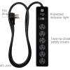 imageGE 6Outlet Surge Protector 4 Ft Extension Cord Power Strip 800 Joules Flat Plug TwisttoClose Safety Covers Protected Indicator Light UL Listed White 33658Black