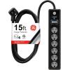 imageGE 6Outlet Surge Protector 4 Ft Extension Cord Power Strip 800 Joules Flat Plug TwisttoClose Safety Covers Protected Indicator Light UL Listed White 33658Black