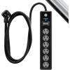 imageGE 6Outlet Surge Protector 4 Ft Extension Cord Power Strip 800 Joules Flat Plug TwisttoClose Safety Covers Protected Indicator Light UL Listed White 33658Black